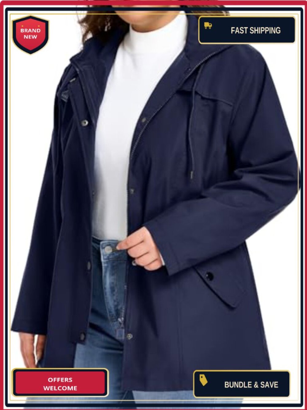 Plus Size Waterproof Rain Jacket with Hood Lightweight Outdoor Coat